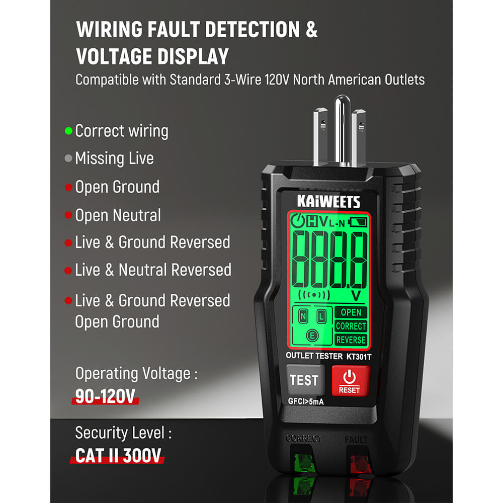KAIWEETS KT301T GFCI Outlet Tester