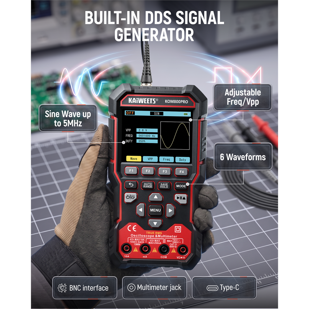 KAIWEETS KOM800PRO 3-in-1 Oscilloscope Multimeter
