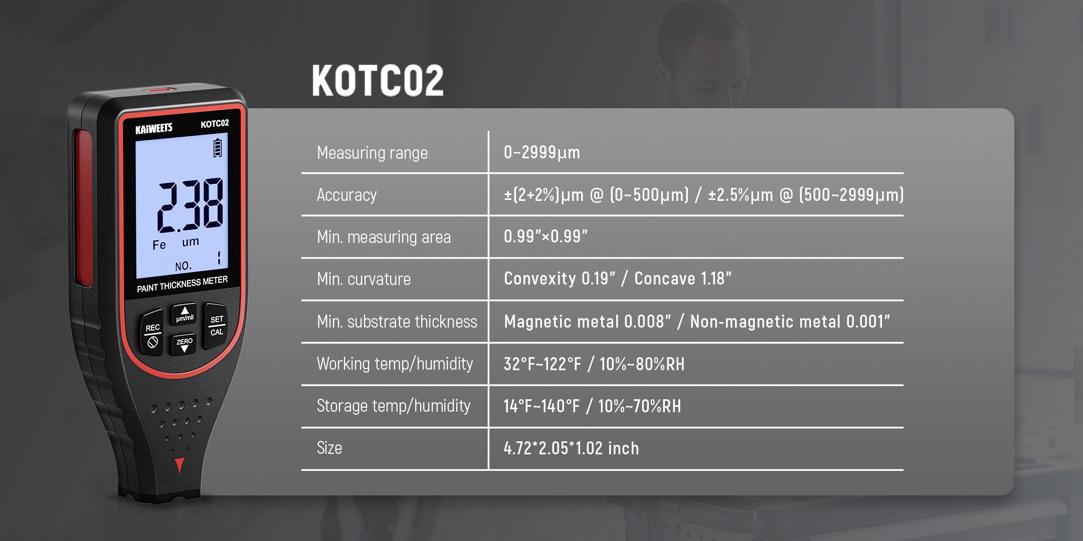 KAIWEETS KOTC02 Paint Thickness Gauge A+